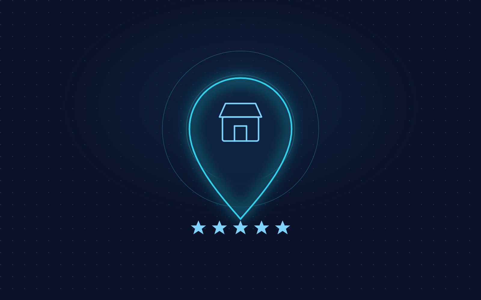 Abstract graphic representing a Google Business Profile listing with location pin, storefront, and star ratings